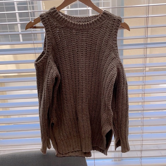 BCBG cotton sweater cold shoulders beige grey - Picture 6 of 8
